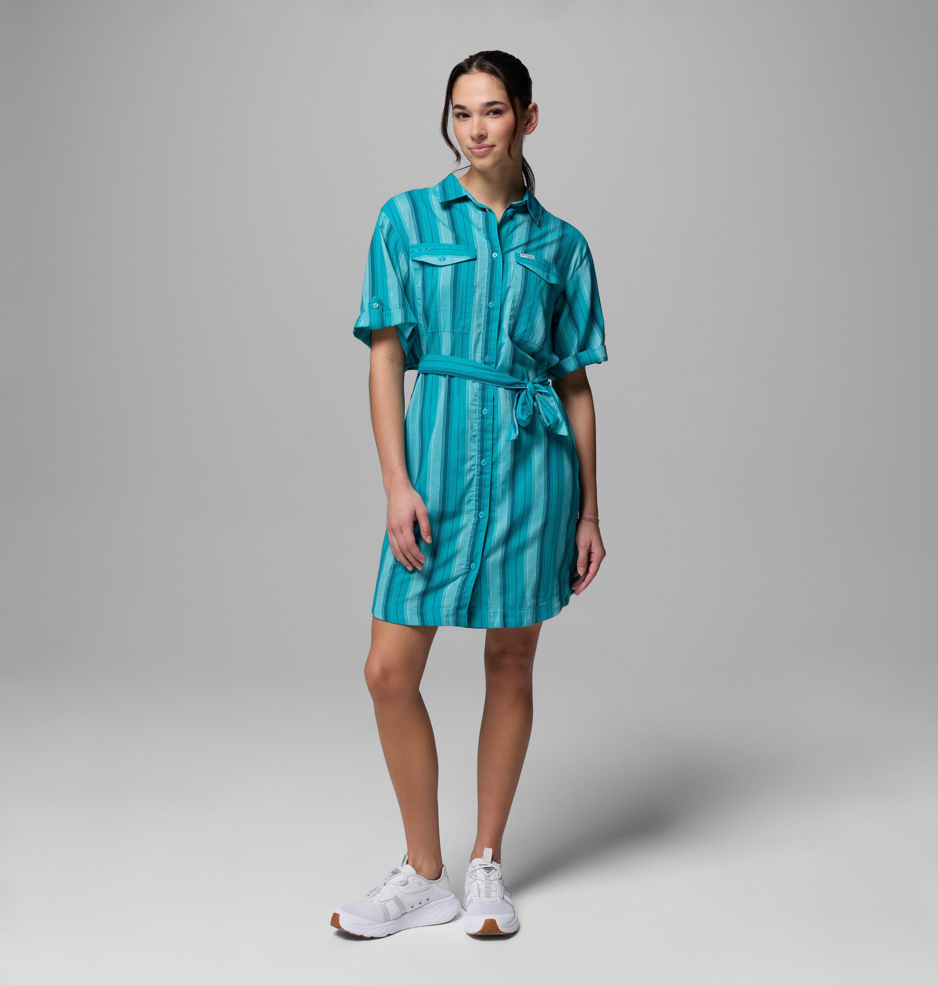 Columbia Sportswear Women's Blue Columbia - Pfg Open Water™ Shift Dress - Ocean Teal, Lowtide Stripe Small