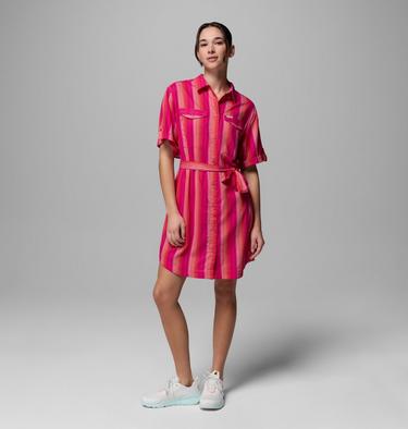 Vestido PFG Open Water para mujer, Color: Guava Pink, Lowtide Stripe, image 1