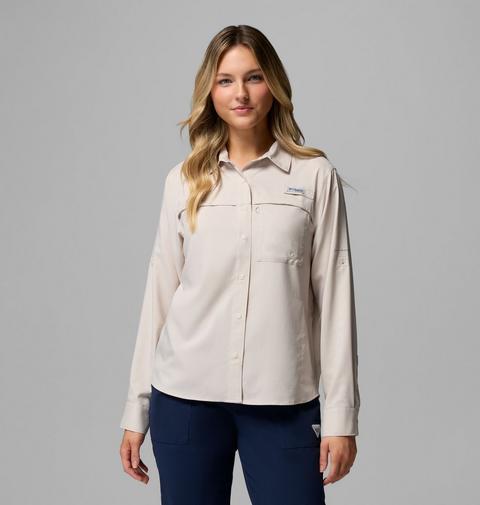 Женская рубашка Columbia PFG Castback Woven Long Sleeve, цвет: Серо-бежевый