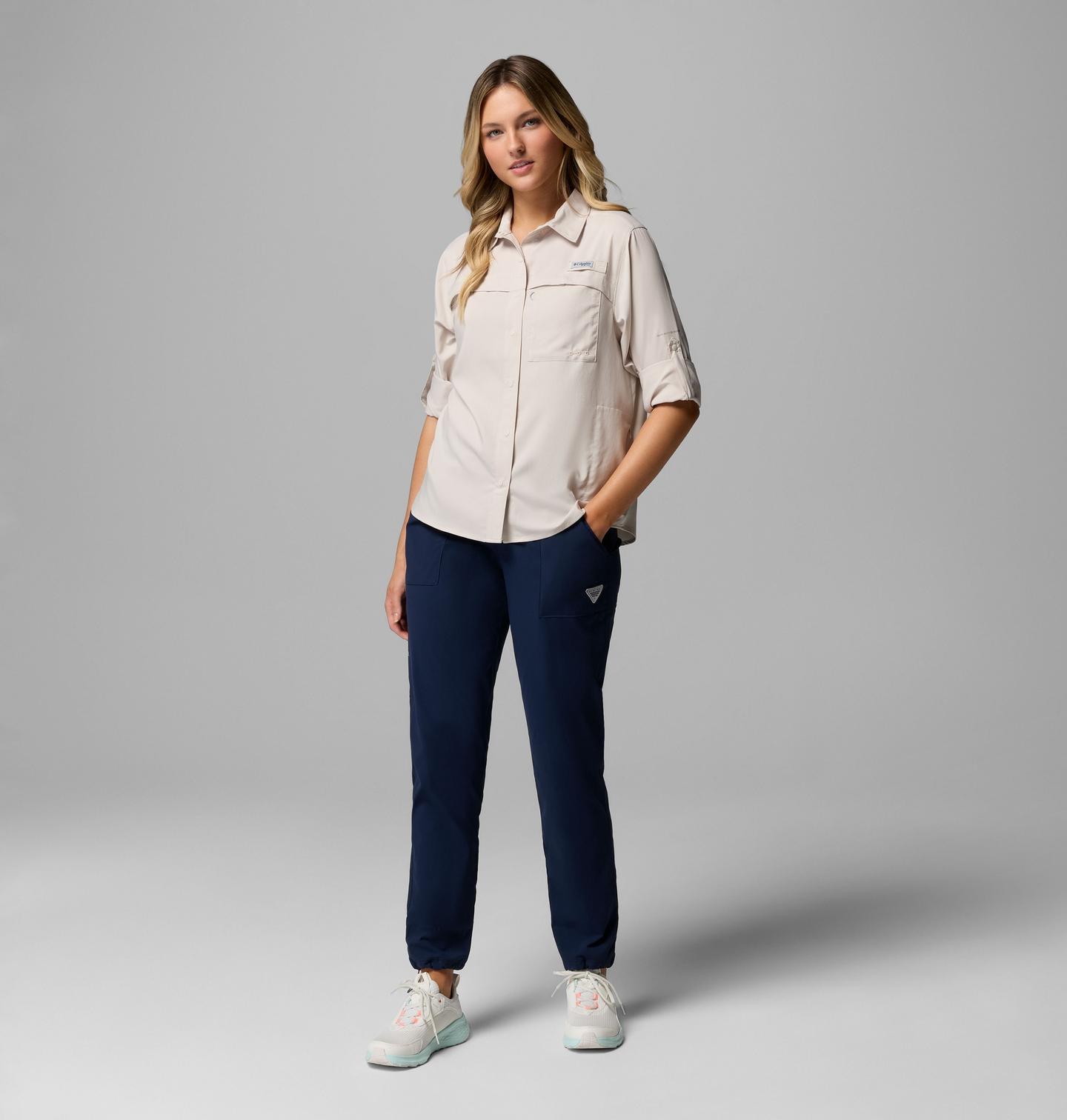 Женская рубашка Columbia PFG Castback Woven Long Sleeve, цвет: Серо-бежевый — фото 2