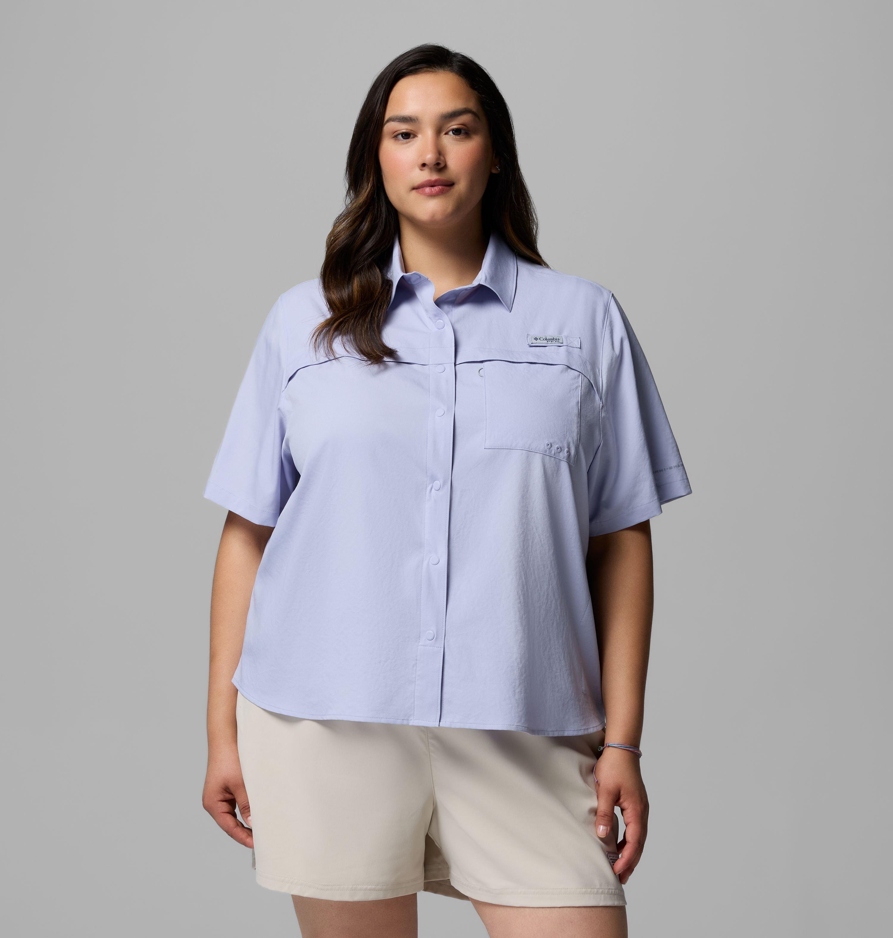 Columbia Women's PFG Castback  Woven Short Sleeve - Plus Size-