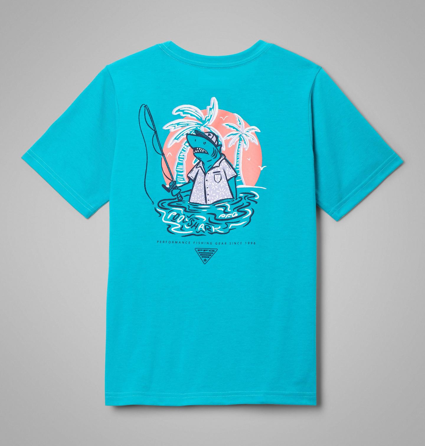 Футболка Columbia PFG Big Fisher Short Sleeve T-Shirt для мальчиков, цвет: Океанский бирюзовый — фото 1