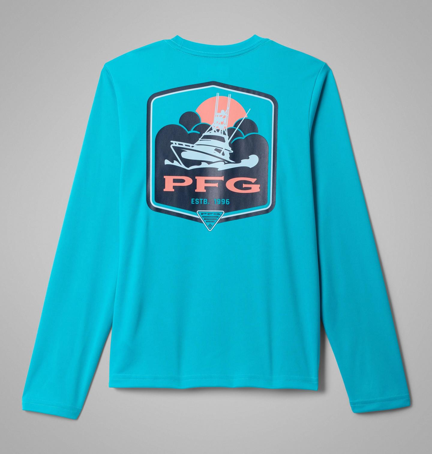 Рубашка Columbia Terminal Tackle PFG Fish Bars Long Sleeve Shirt для мальчиков, цвет: Океанский бирюзовый — фото 1
