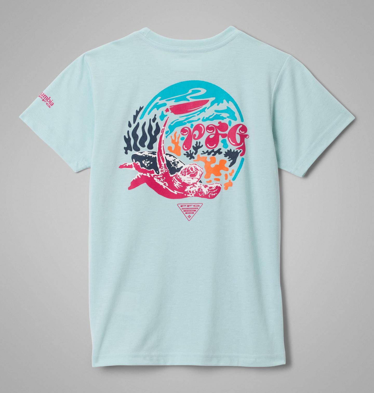 Футболка Columbia PFG Palm Waves Short Sleeve T-Shirt для девочек, цвет: Морской светлый — фото 1