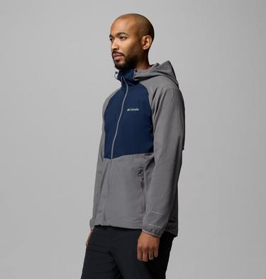 Men's Columbia Tech II Full Zip Hooded Windbreaker, Color: City Grey, Collegiate Navy, image 12