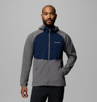 Men's Columbia Tech II Full Zip Hooded Windbreaker, Color: City Grey, Collegiate Navy, image 9