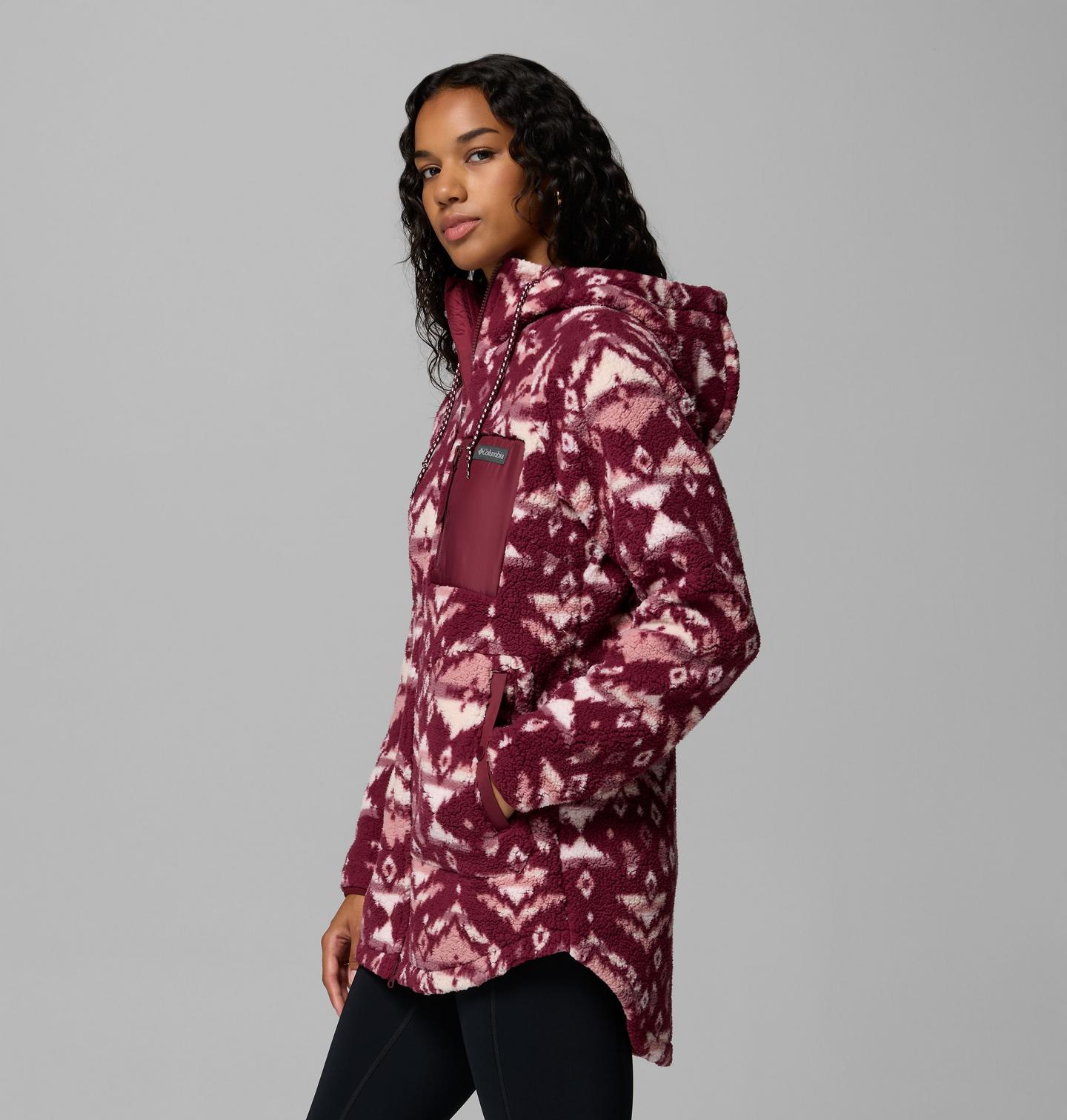 Женское худи Columbia Winter Warmth Printed Full Zip, цвет: Винный с принтом — фото 3