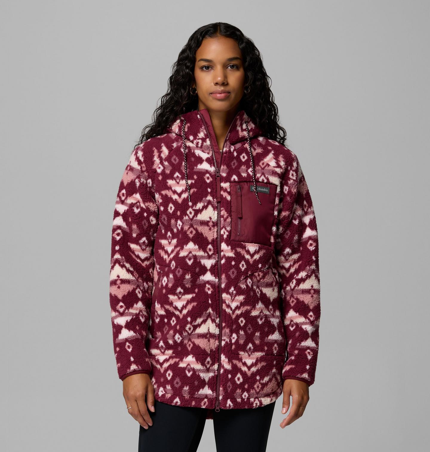 Женское худи Columbia Winter Warmth Printed Full Zip, цвет: Винный с принтом — фото 1