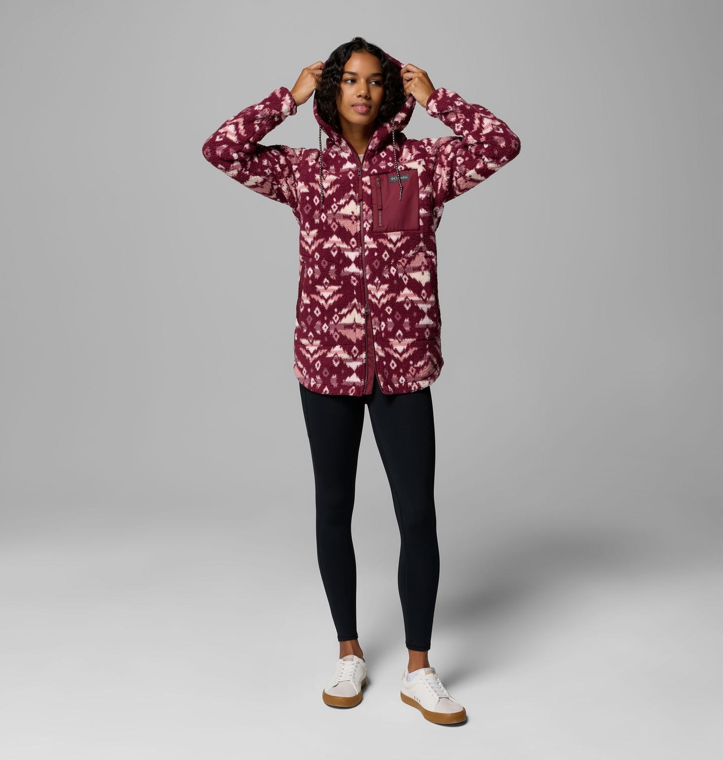 Женское худи Columbia Winter Warmth Printed Full Zip, цвет: Винный с принтом — фото 2