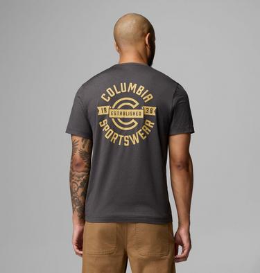 Men's Parsons Point Technical Graphic Top, Color: Black Heather Blocky Banner Button, image 7