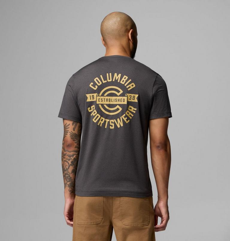Men's Parsons Point Technical Graphic Top, Color: Black Heather Blocky Banner Button, image 3
