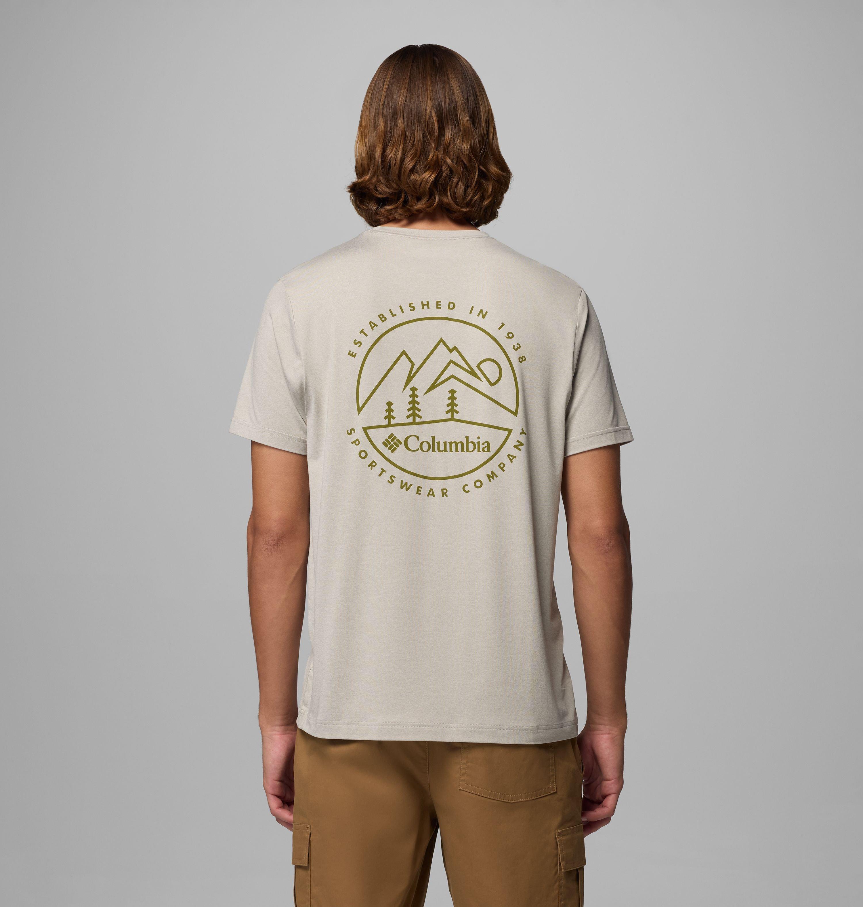 Columbia Sportswear Men's Brown Columbia - Parsons Point™ Technical Graphic Top - Dark Stone Heather, Linear Peaks Small