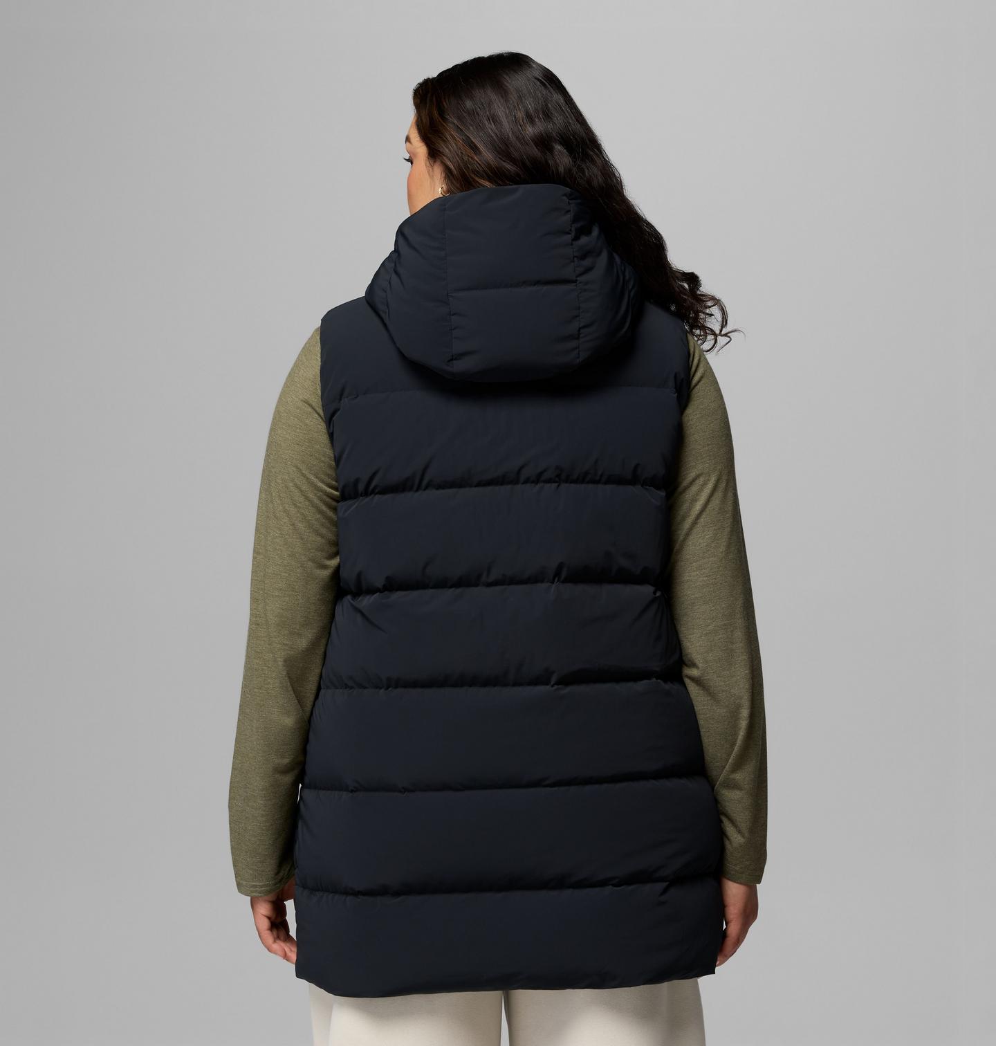 Женский жилет Columbia Amaze Puff Mid Hooded Vest - Plus Size, цвет: Чёрный — фото 3