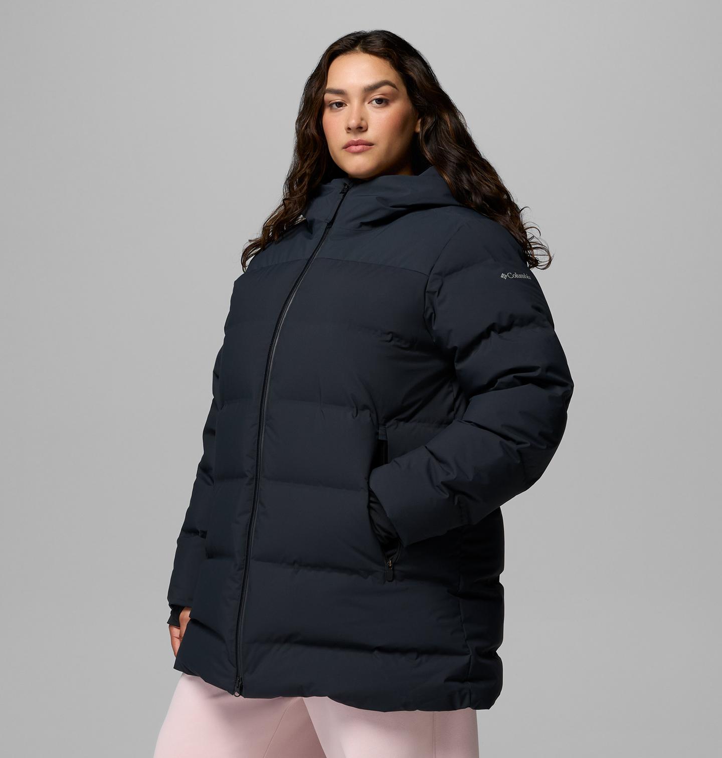 Женская куртка Columbia Amaze Puff Heat Seal Mid Hooded Jacket - Plus Size, цвет: Чёрный — фото 4