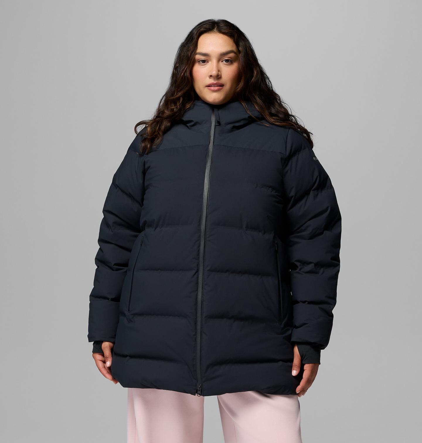 Женская куртка Columbia Amaze Puff Heat Seal Mid Hooded Jacket - Plus Size, цвет: Чёрный — фото 1