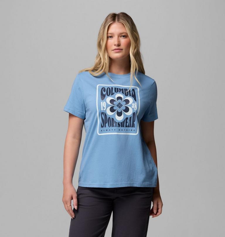 T-shirt Graphique Rolling Bend Femme, Color: Rainy Day, Flower Power Badge, image 1