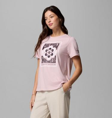 T-shirt Graphique Rolling Bend Femme, Color: Mineral Pink, Flower Power Badge, image 4