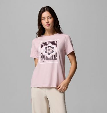 T-shirt Graphique Rolling Bend Femme, Color: Mineral Pink, Flower Power Badge, image 1