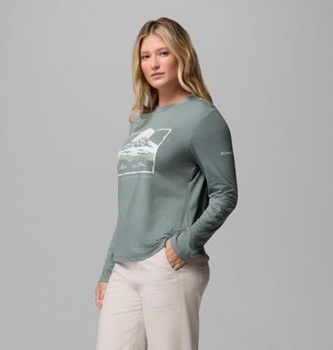 Women's Parsons Point Long Sleeve Technical Graphic T-Shirt, Color: Sedona Sage Heather, All Terrain, image 16