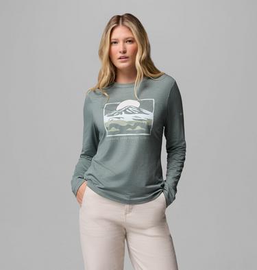 Women's Parsons Point Long Sleeve Technical Graphic T-Shirt, Color: Sedona Sage Heather, All Terrain, image 13