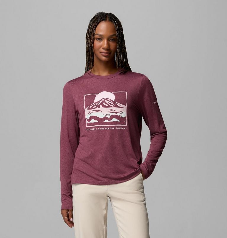 Camiseta t&eacute;cnica de manga larga con estampado Parsons Point para mujer, Color: Antique Mauve Heather, All Terrain, image 1