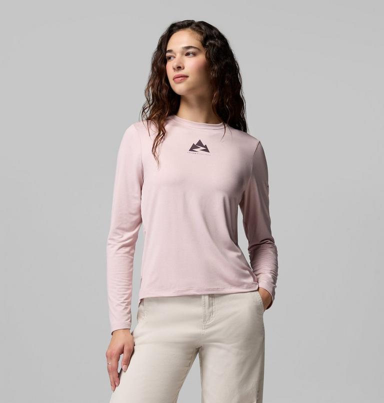 Camiseta t&eacute;cnica de manga larga con estampado Parsons Point para mujer, Color: Mineral Pink Heather, Zigzag Climb, image 1