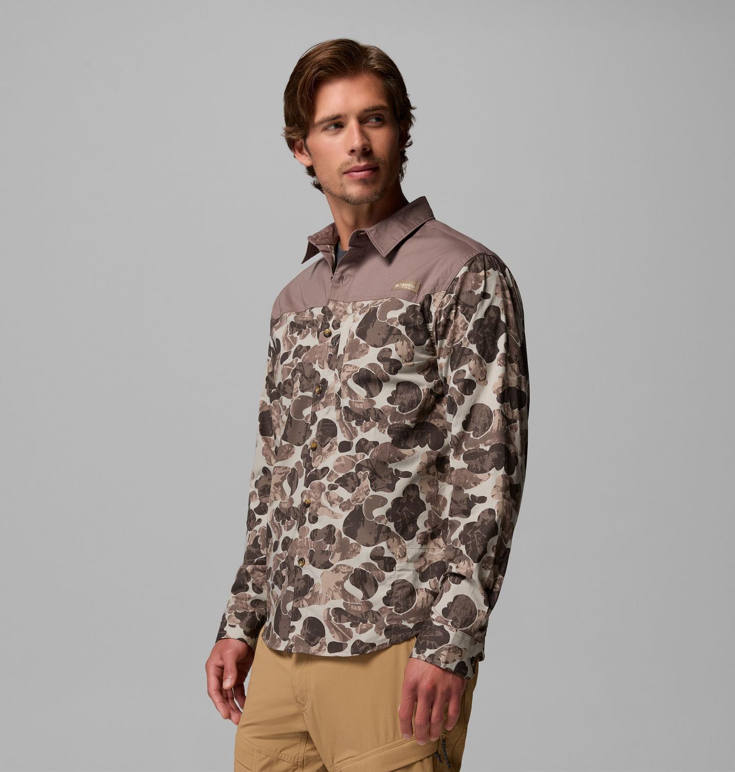 Мужская рубашка Columbia PHG Sharptail Long Sleeve Camo, цвет: Серый — фото 3