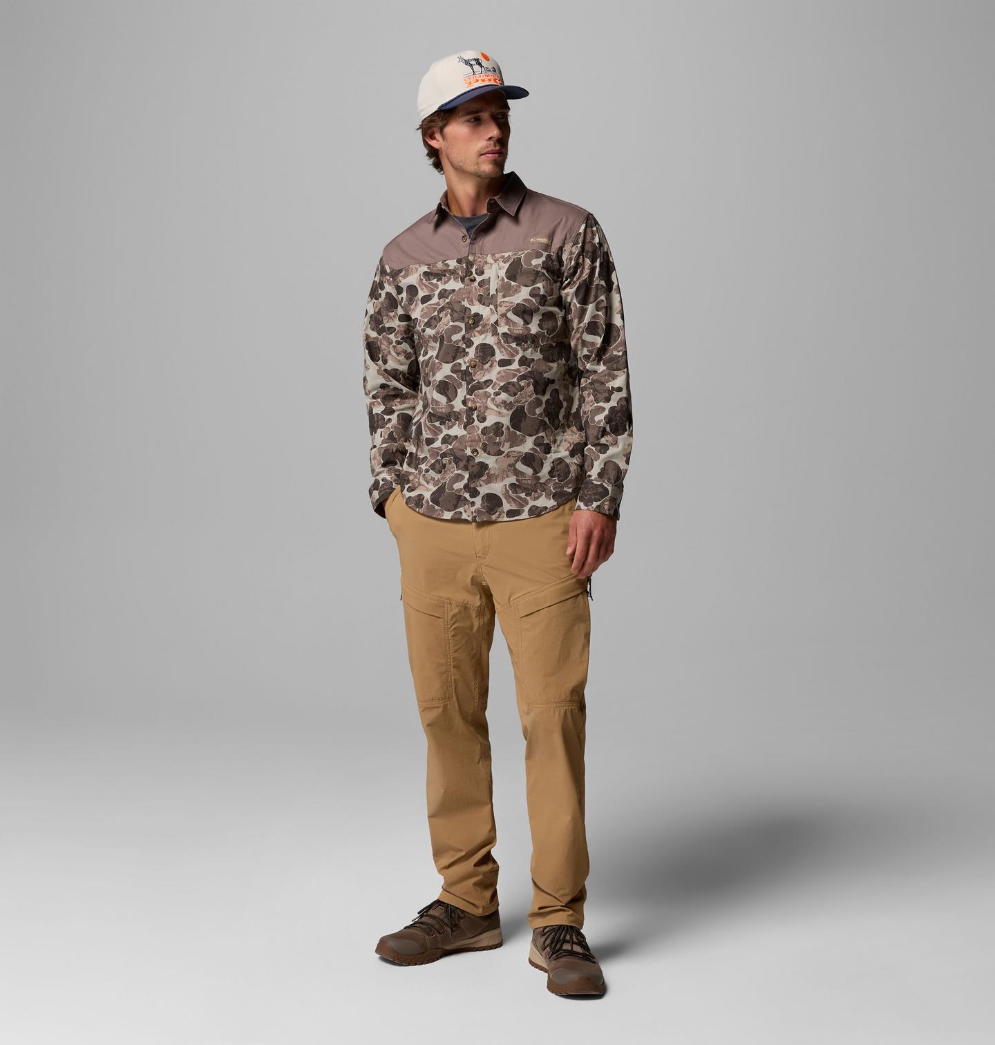 Мужская рубашка Columbia PHG Sharptail Long Sleeve Camo, цвет: Серый — фото 2