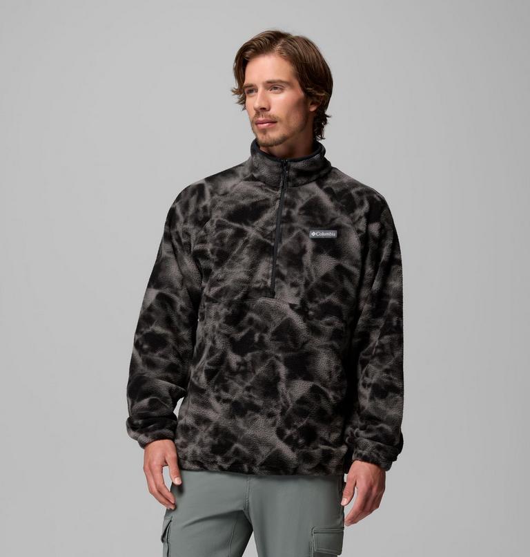 Men's Timber Crest MTR Printed Half Zip Sherpa Fleece, Color: Black, Icypeaks, image 1