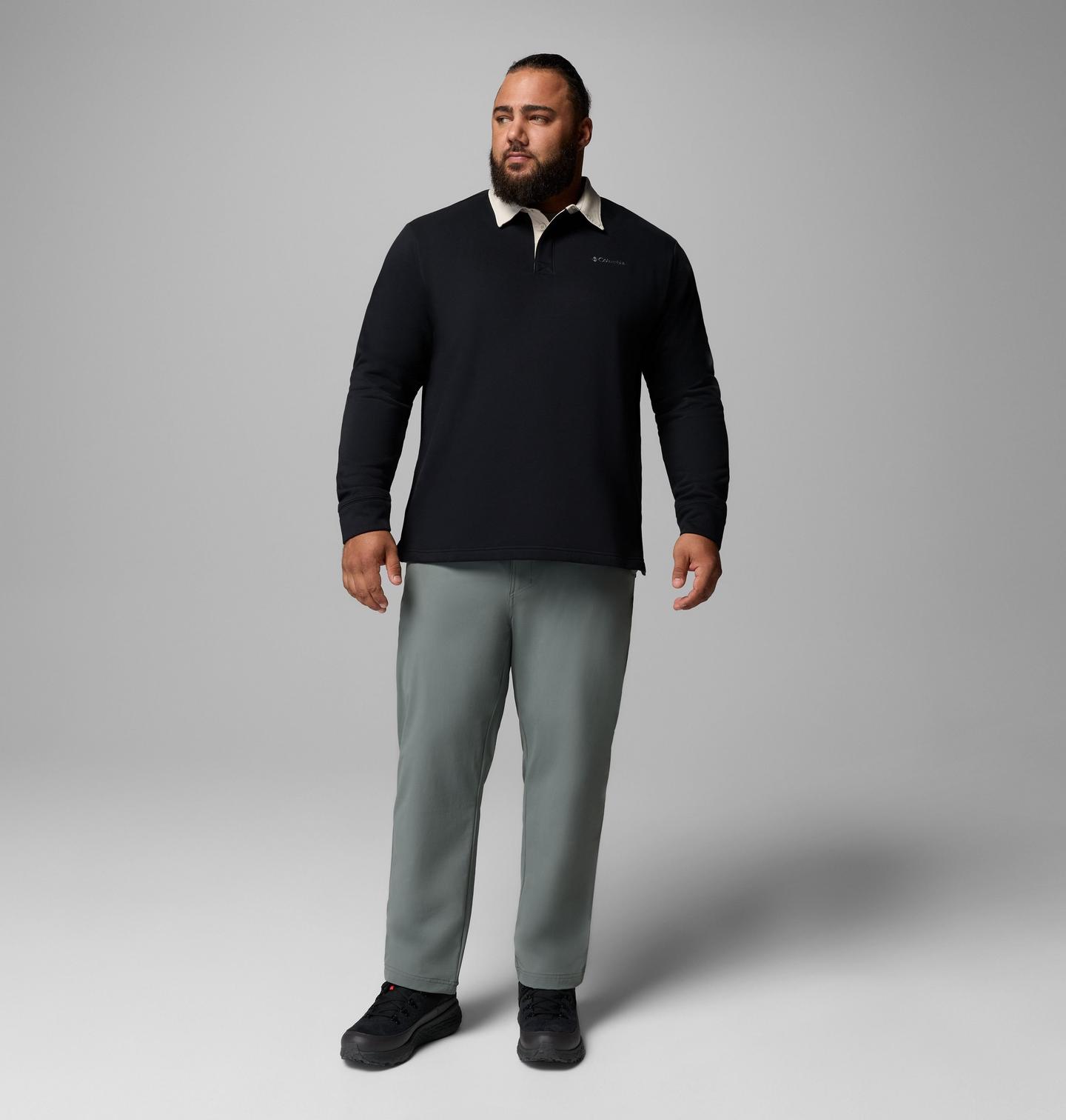 Мужская рубашка Columbia Hart Mountain Rugby Shirt - Big, цвет: Чёрный / Серо-бежевый — фото 2