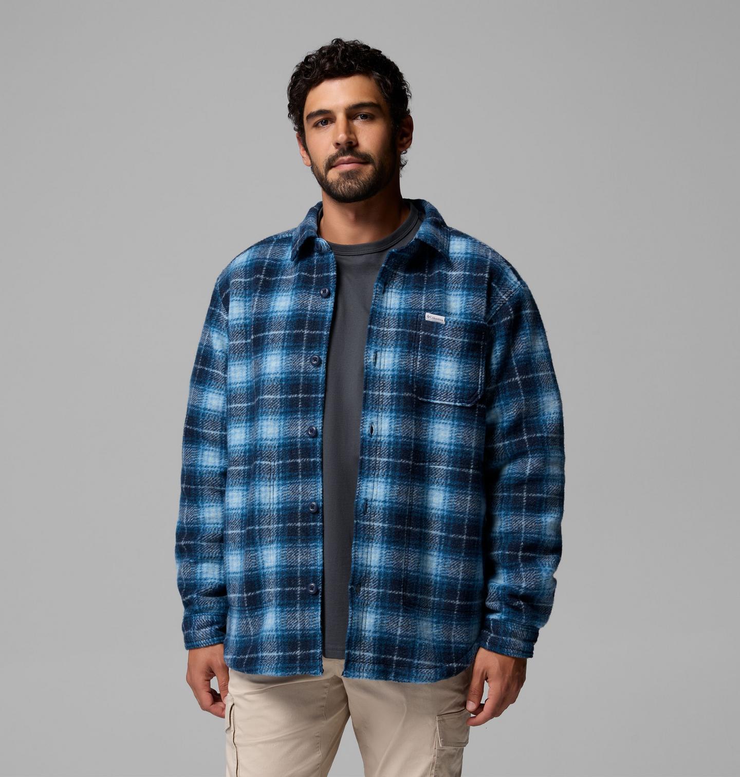 Мужская куртка Columbia Hunter Arch Shirt Jacket, цвет: Тёмно-синий клетчатый, вариант 1 — фото 4
