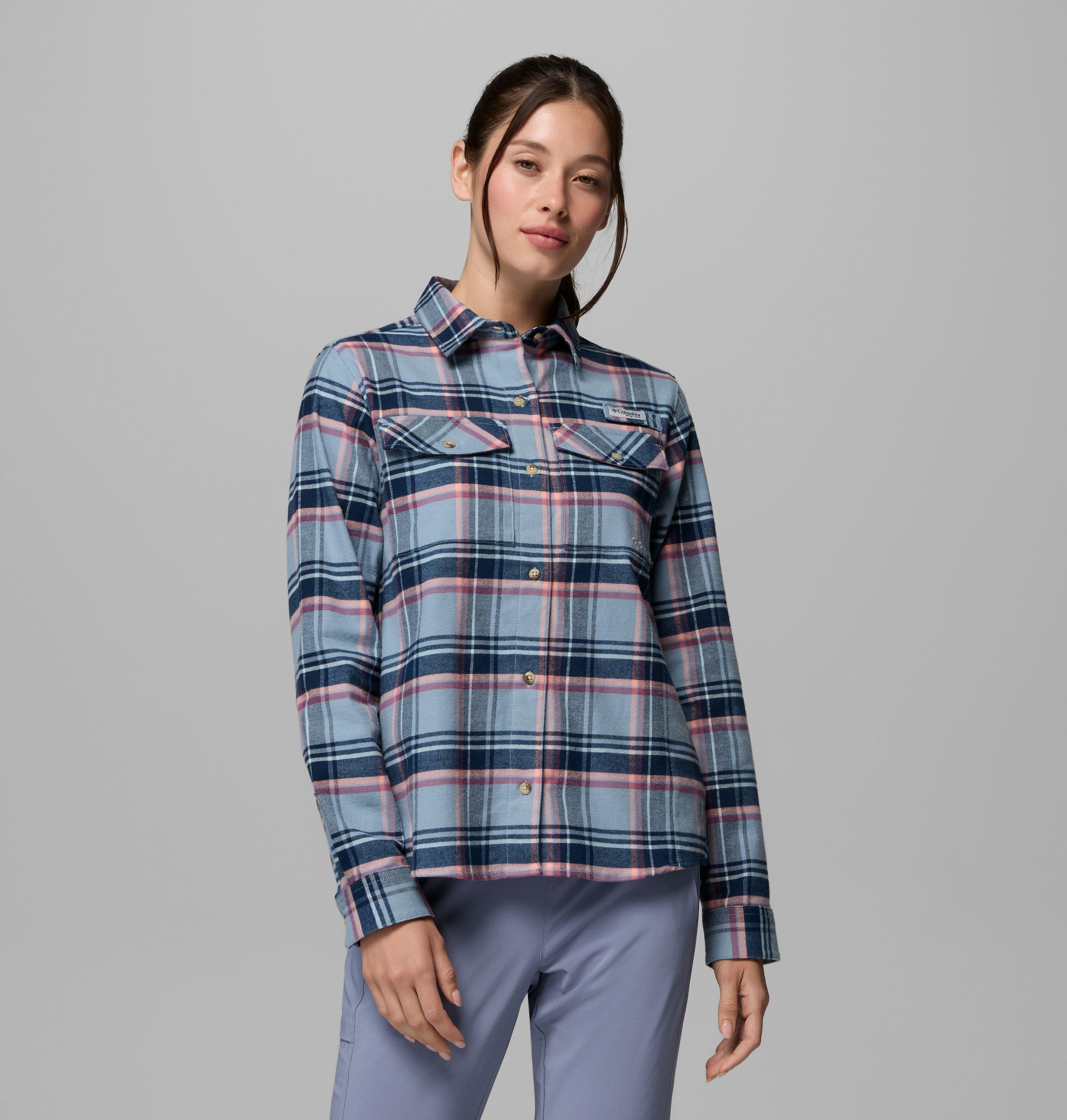 Columbia Women's PFG Topwater Tech Flannel - S - Blue  Collegiate