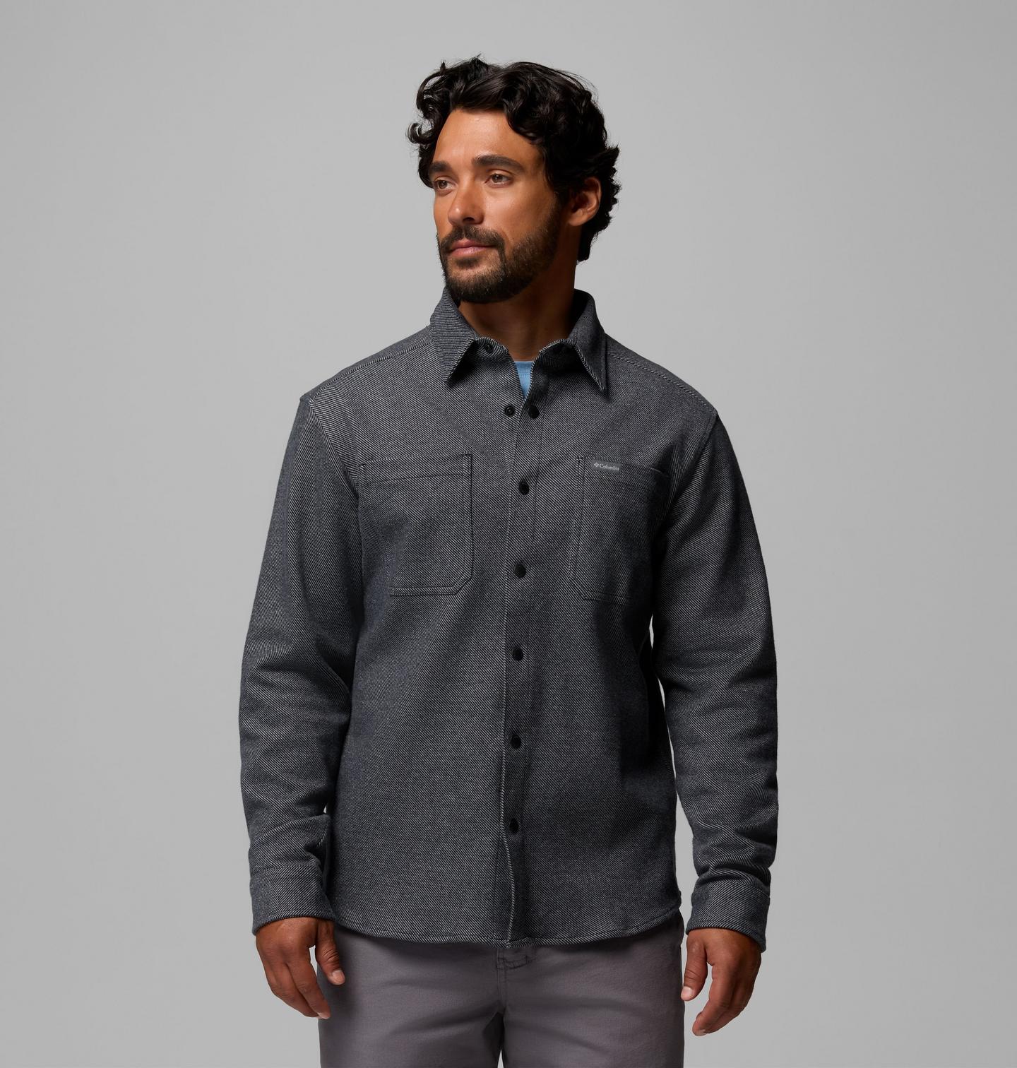 Мужская рубашка Columbia Twill River Long Sleeve Knit, цвет: Чёрный меланжевый — фото 1