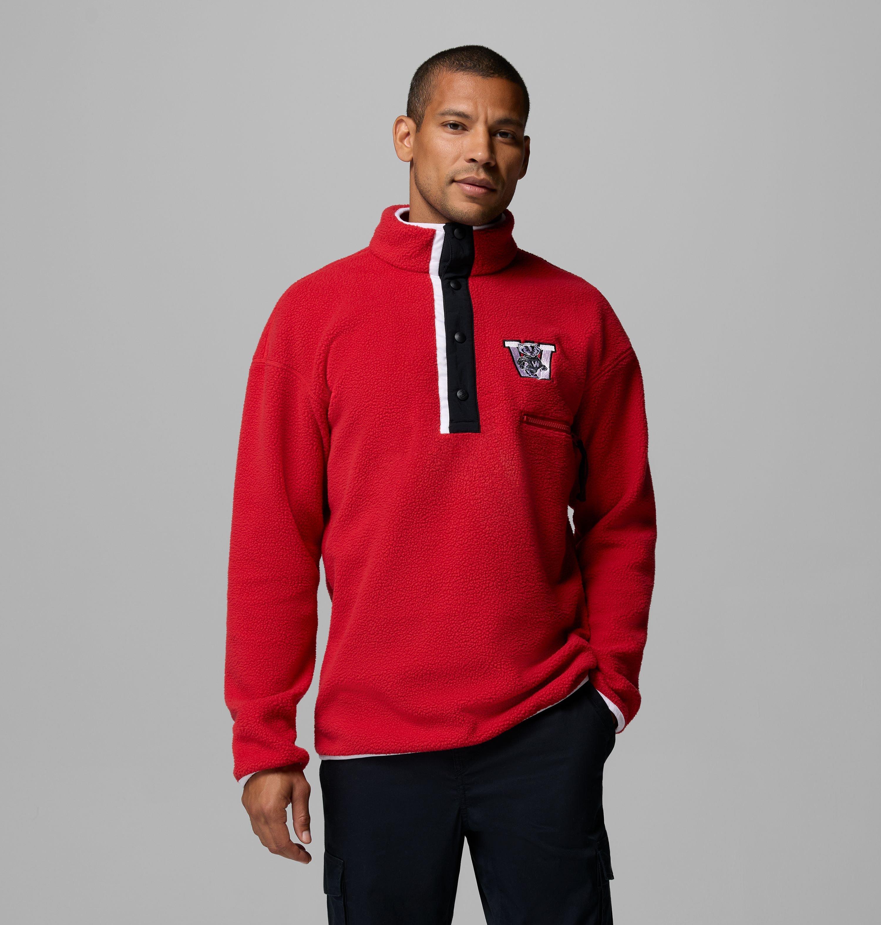 Columbia Men's Wisconsin Badgers Helvetia Fleece Pullover, Large, Red