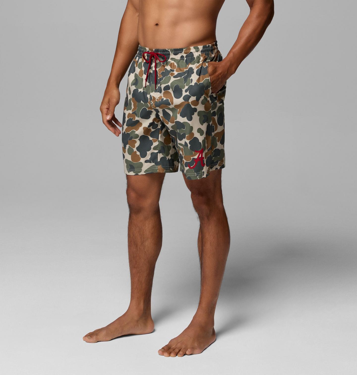Мужские шорты Columbia Collegiate PFG Rambler Printed Shorts - Alabama, цвет: Камуфляжный — фото 4