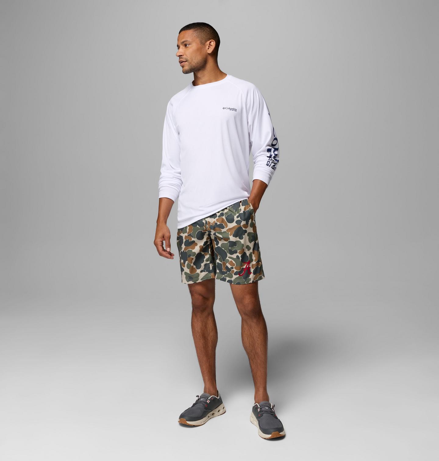 Мужские шорты Columbia Collegiate PFG Rambler Printed Shorts - Alabama, цвет: Камуфляжный — фото 2