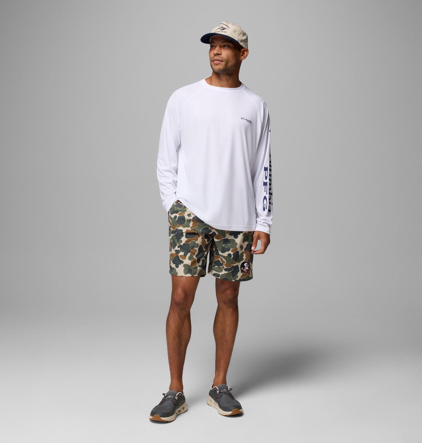 Мужские шорты Columbia Collegiate PFG Rambler Printed Shorts - Florida State, цвет: Камуфляжный — фото 2