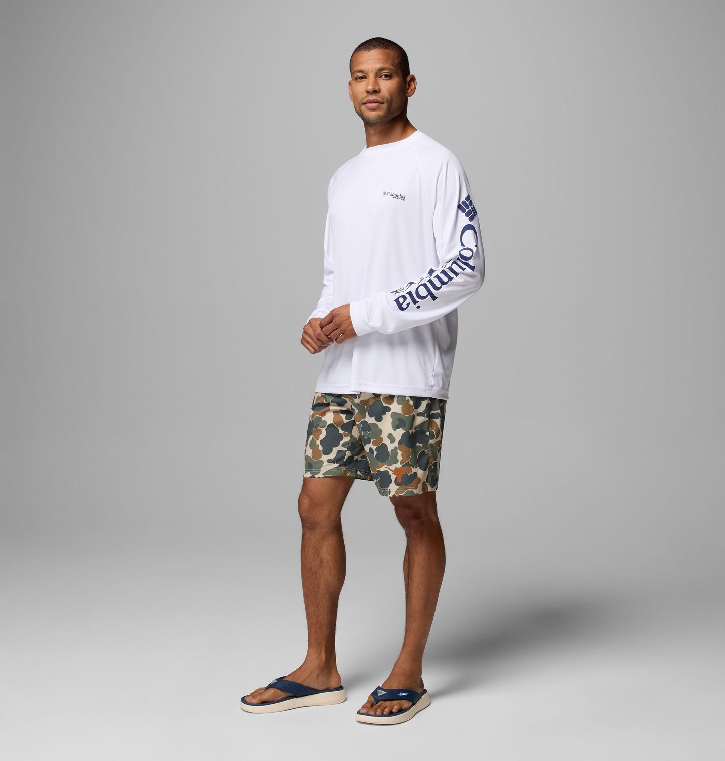 Мужские шорты Columbia Collegiate PFG Rambler Printed Shorts - Texas, цвет: Камуфляжный — фото 2