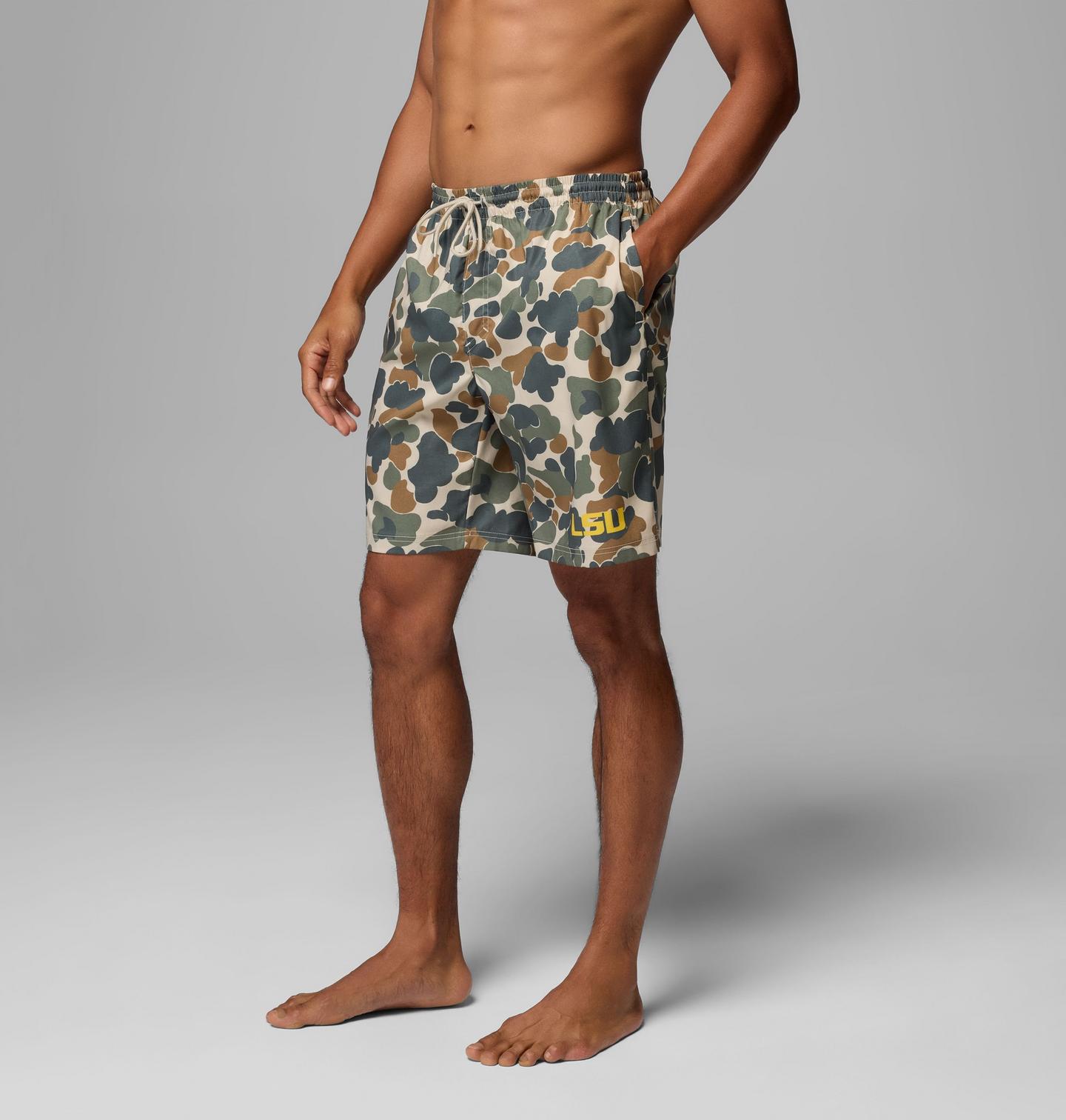Мужские шорты Columbia Collegiate PFG Rambler Printed Shorts - LSU, цвет: Камуфляжный — фото 3
