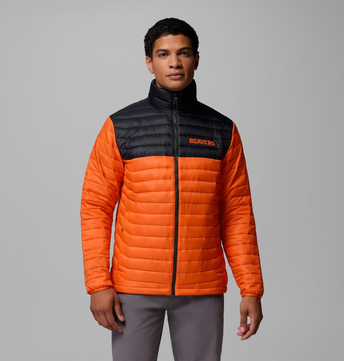 Мужская куртка Columbia Collegiate Powder Pass Jacket - Oregon State, цвет: Оранжевый / Чёрный — фото 1