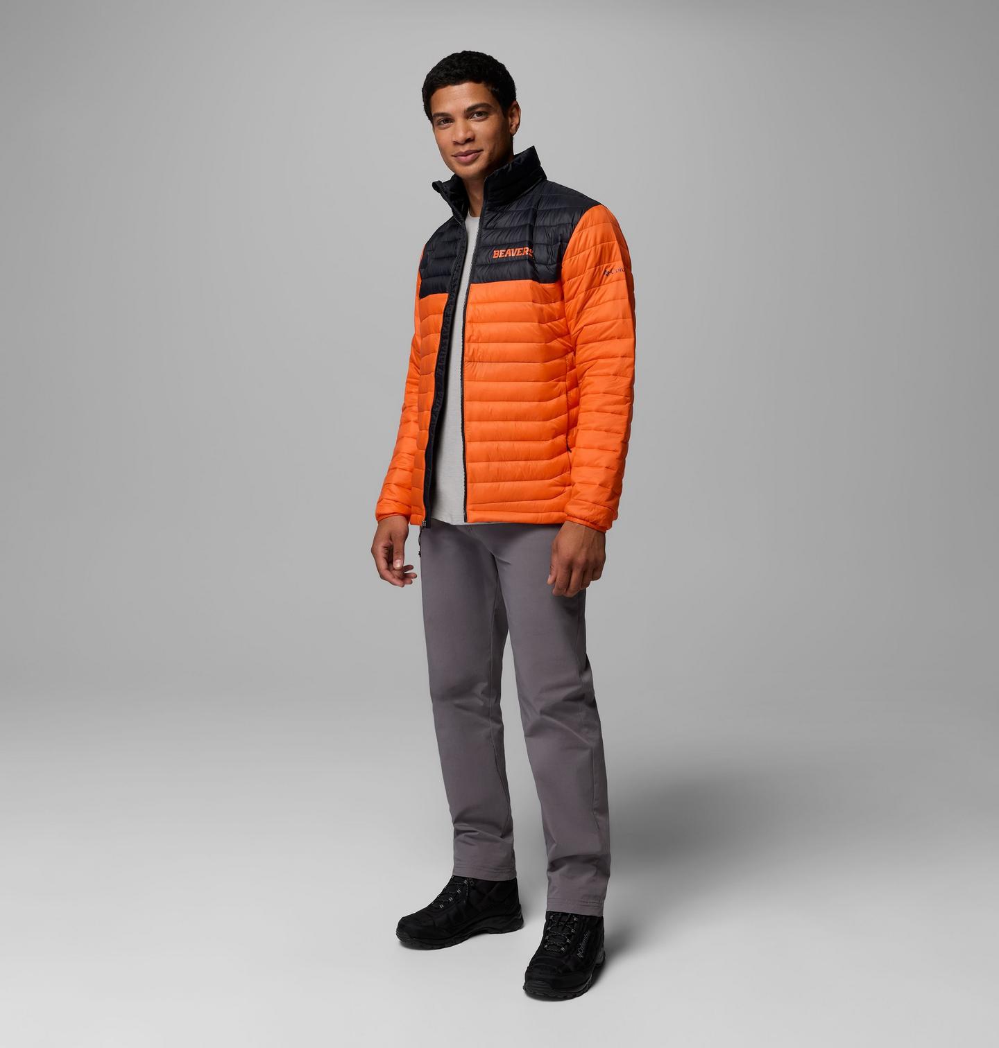 Мужская куртка Columbia Collegiate Powder Pass Jacket - Oregon State, цвет: Оранжевый / Чёрный — фото 2