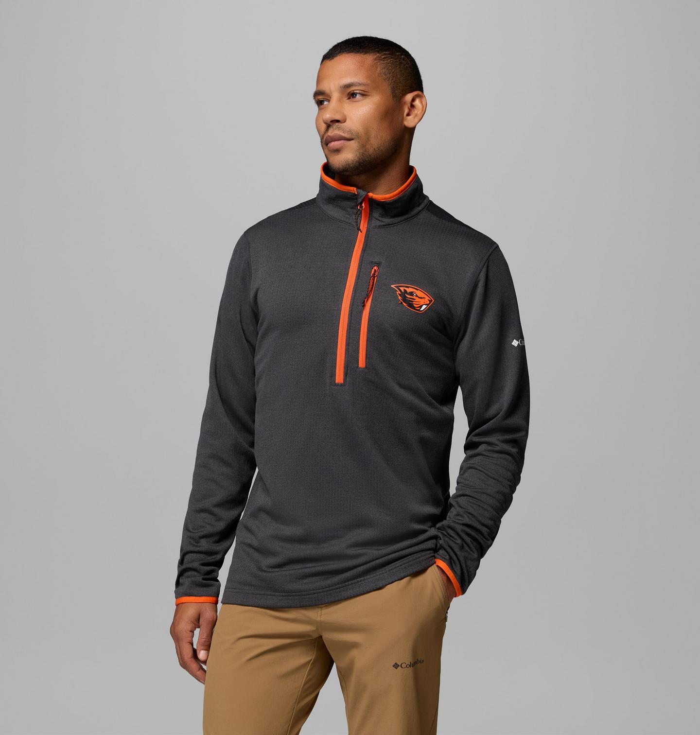 Мужская флисовая кофта Columbia Collegiate Essential Hike Grid на молнии, Oregon State, цвет: Чёрный — фото 1