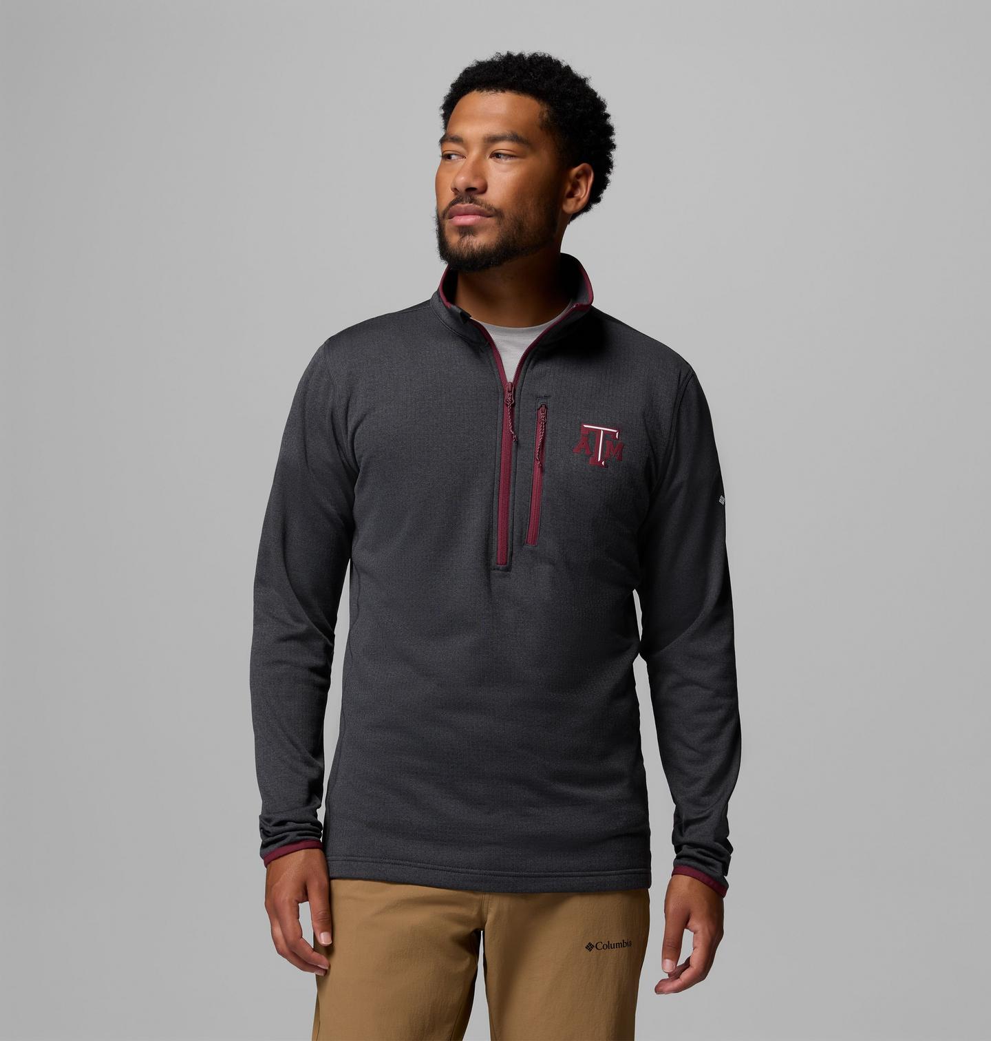 Мужская флисовая кофта Columbia Collegiate Essential Hike Grid на молнии, Texas A&M, цвет: Чёрный — фото 1
