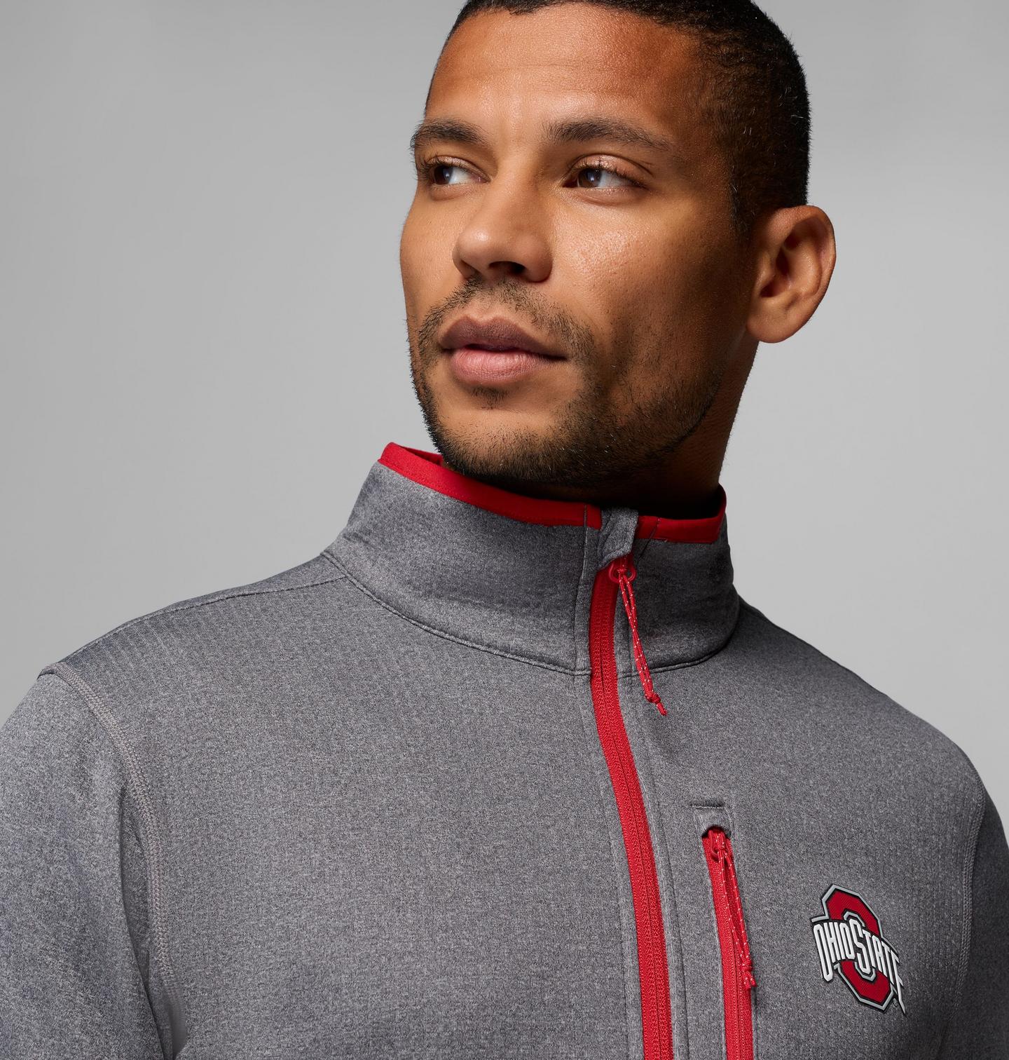Мужская флисовая кофта Columbia Collegiate Essential Hike Grid на молнии, Ohio State, цвет: Серый — фото 4
