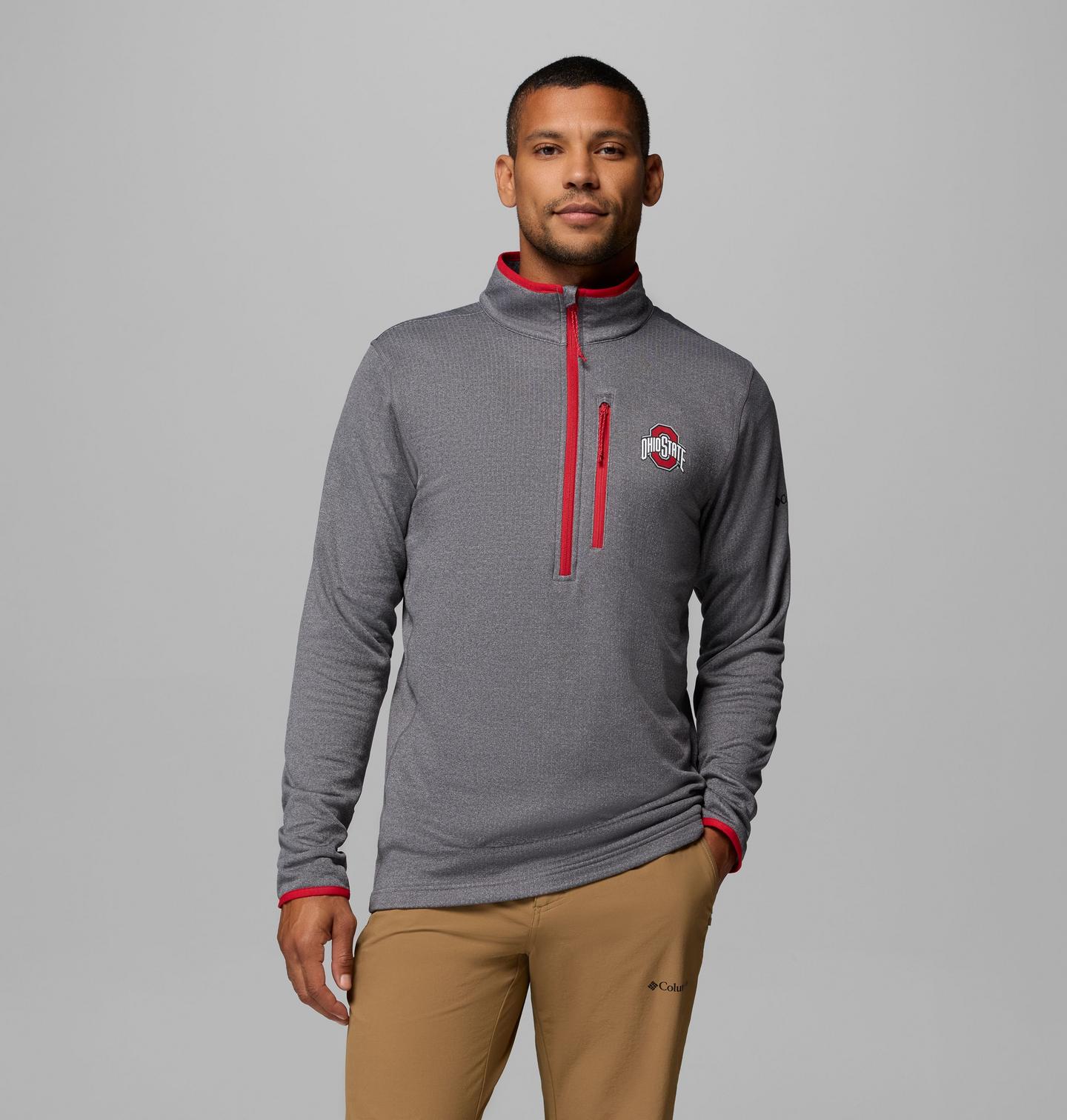 Мужская флисовая кофта Columbia Collegiate Essential Hike Grid на молнии, Ohio State, цвет: Серый — фото 1