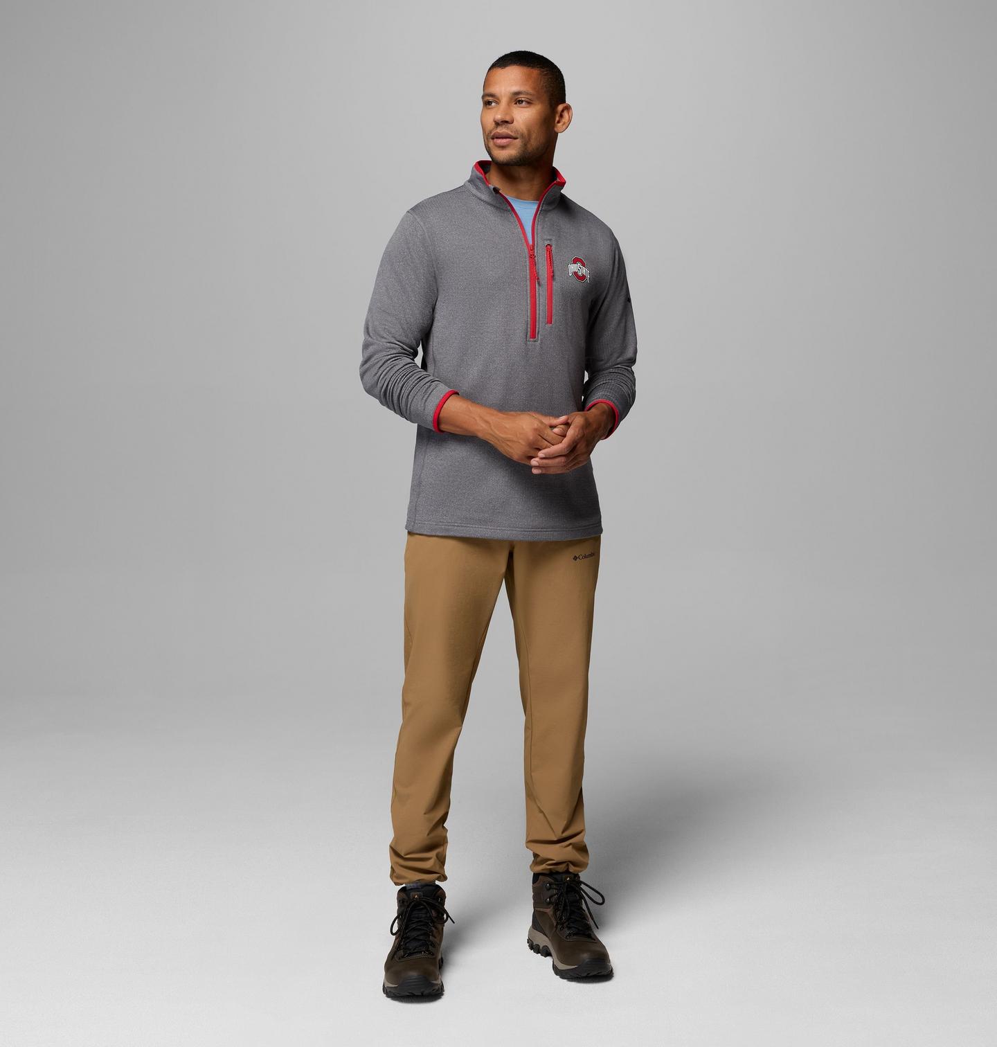 Мужская флисовая кофта Columbia Collegiate Essential Hike Grid на молнии, Ohio State, цвет: Серый — фото 2
