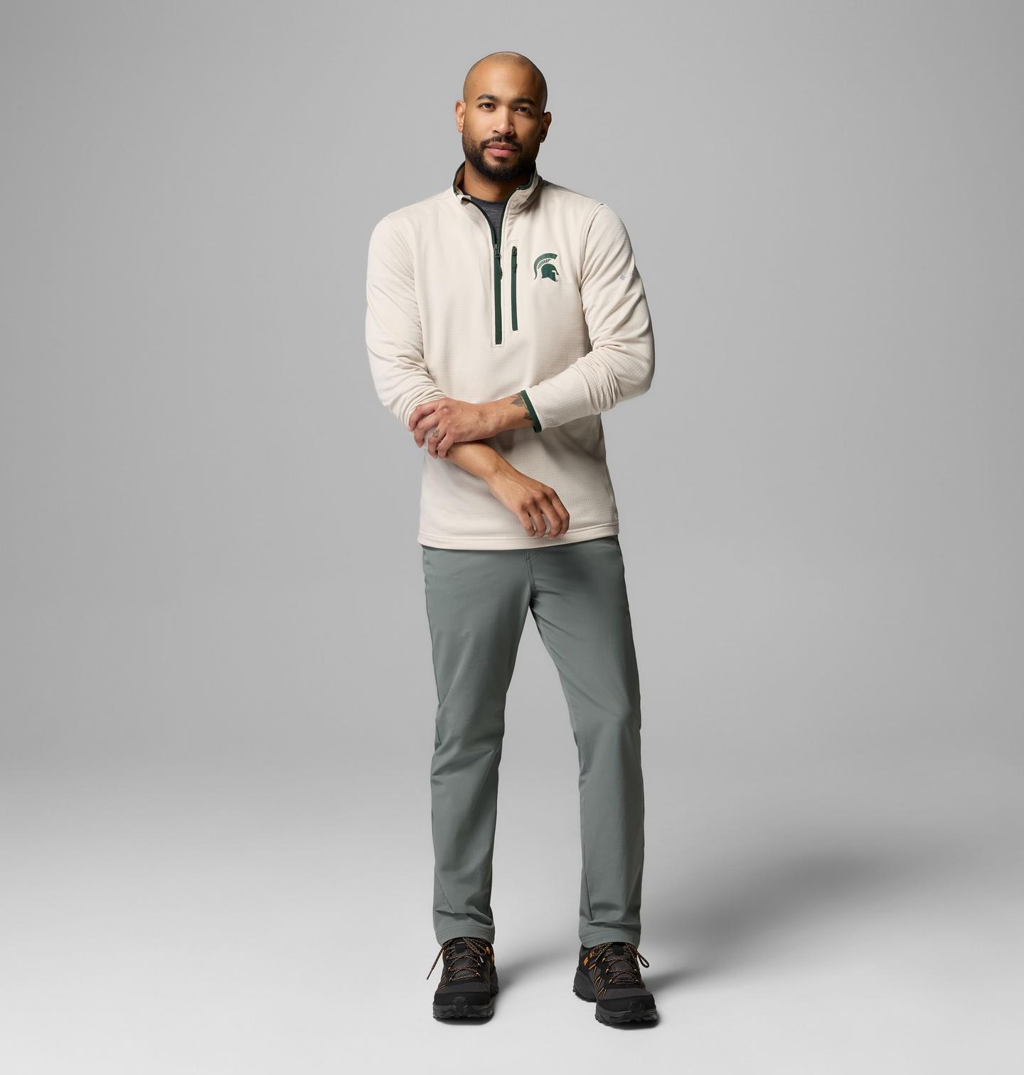 Мужская флисовая кофта Columbia Collegiate Essential Hike Grid на молнии, Michigan State, цвет: Серо-бежевый, вариант 1 — фото 2