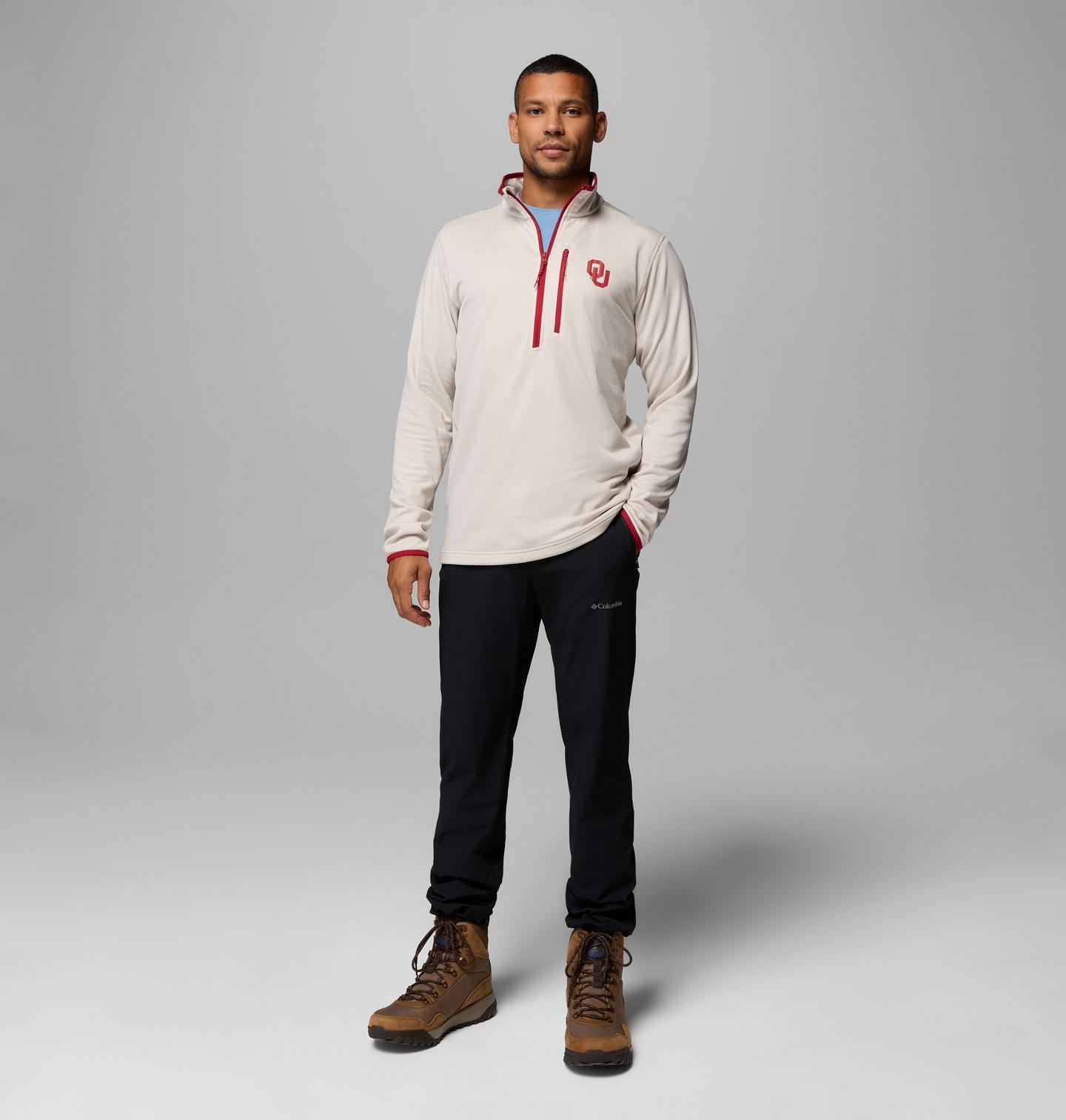 Мужская флисовая кофта Columbia Collegiate Essential Hike Grid на молнии, Oklahoma, цвет: Серо-бежевый — фото 2