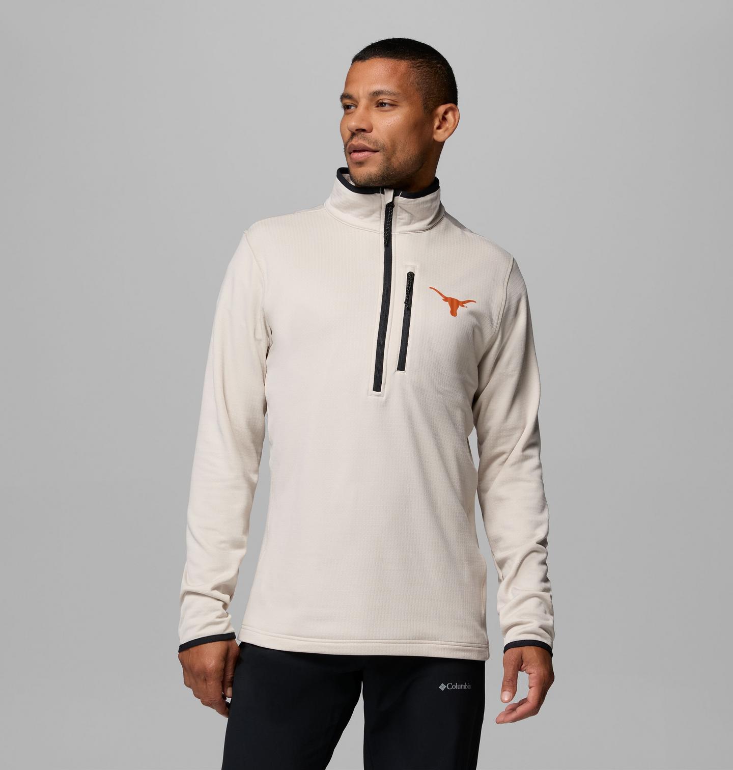 Мужская флисовая кофта Columbia Collegiate Essential Hike Grid на молнии, Texas, цвет: Серо-бежевый — фото 1