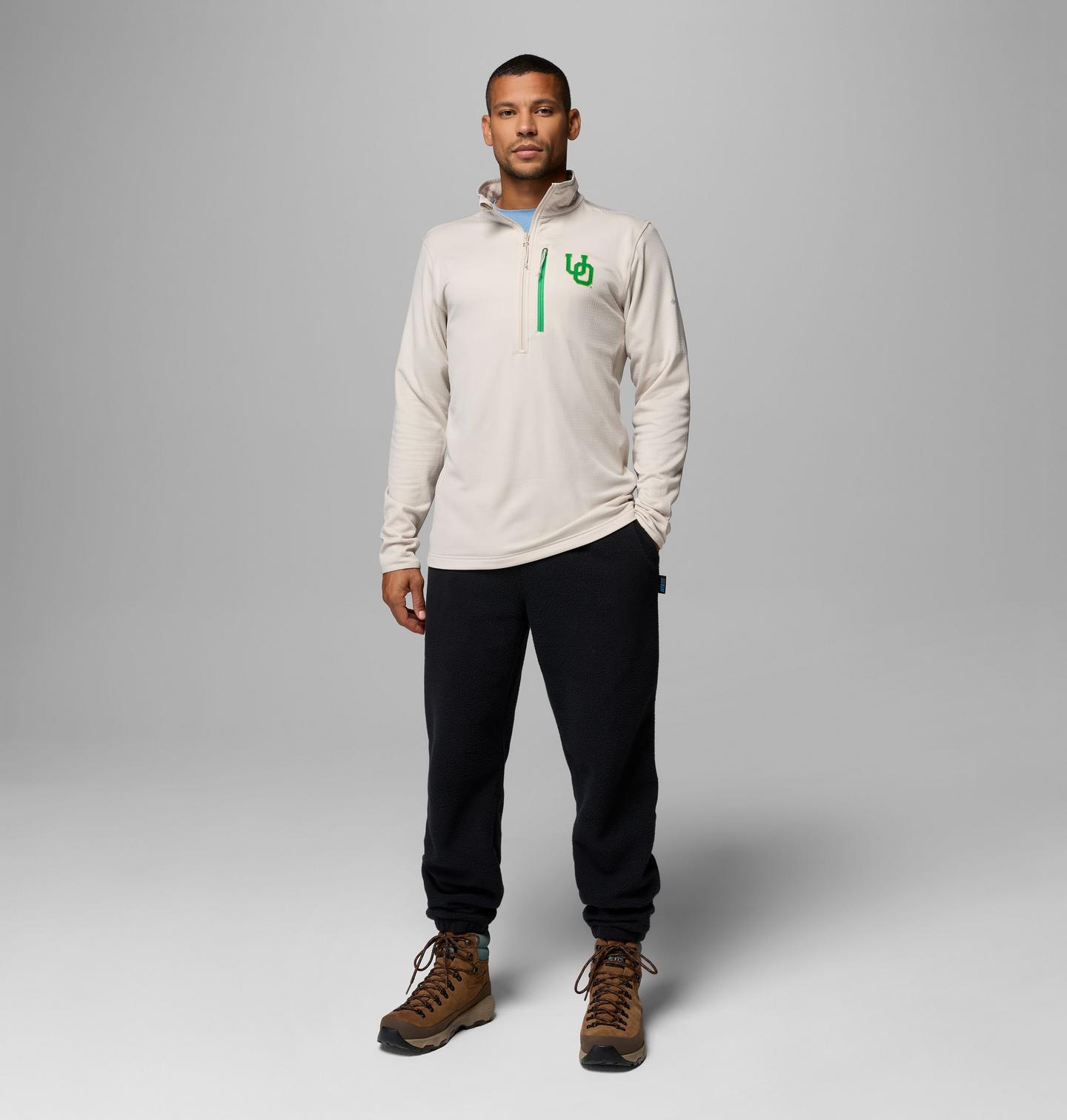 Мужская флисовая кофта Columbia Collegiate Essential Hike Grid на молнии, Oregon, цвет: Серо-бежевый — фото 2